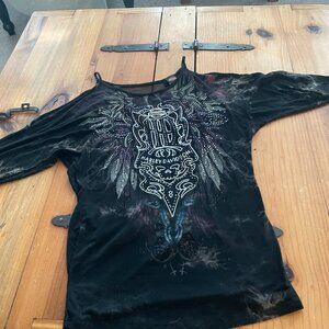 3/4 sleeve Harley Davidson cold shoulder top